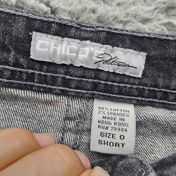 Chicos Jeans Womens 0 Short US 4 Petite Marquis Black Stretch Bootcut *GUC* - Picture 4 of 14